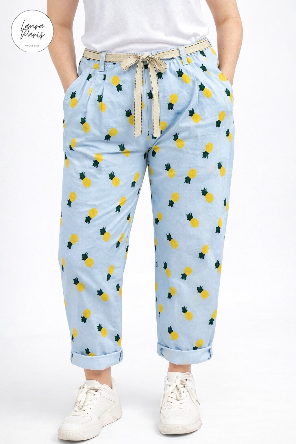 Grossiste LAURA PARIS (MKL) - Pantalon paperbag imprimé ananas (TU)