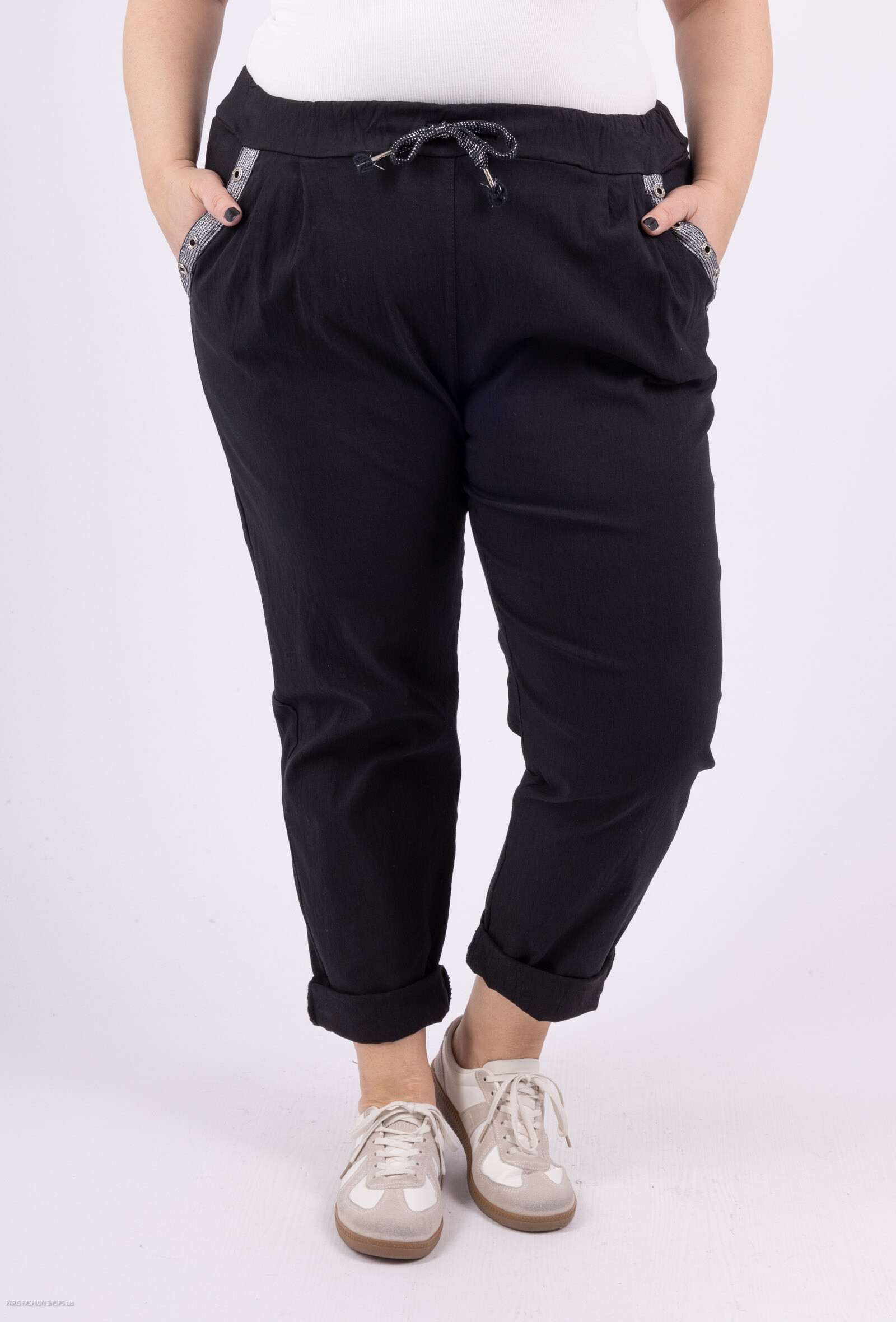 Grossiste LAURA PARIS (MKL) - Pantalon taille élastique avec liseré argenté / œillet sur les poches