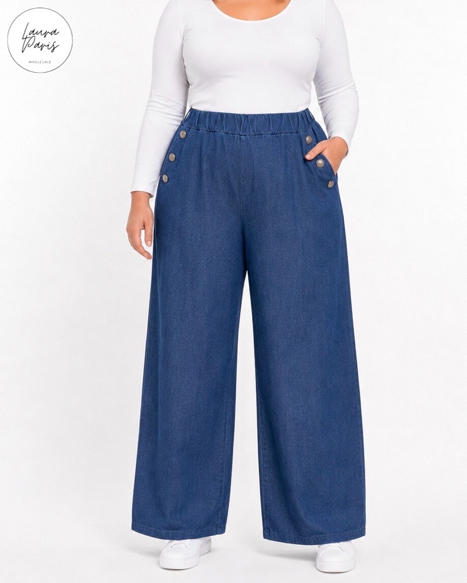 Wholesaler LAURA PARIS (MKL) - Wide-leg jeans effect pants in lightweight stretch fabric (One Size)