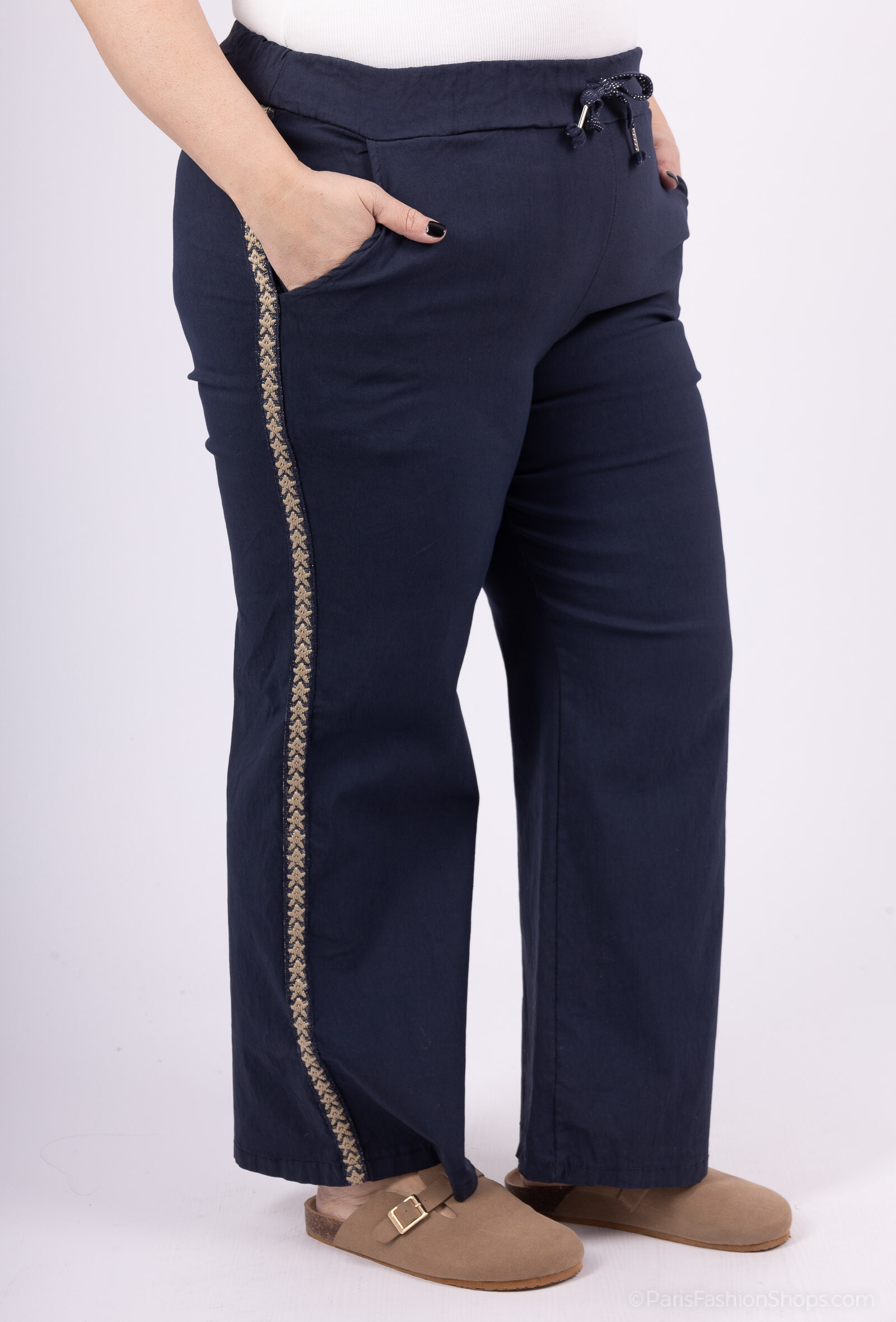Wholesaler LAURA PARIS (MKL) - Wide leg lycra pants with elastic waistband