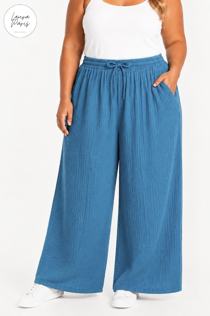 Wholesaler LAURA PARIS (MKL) - Palazzo pants in cotton gauze (One Size)