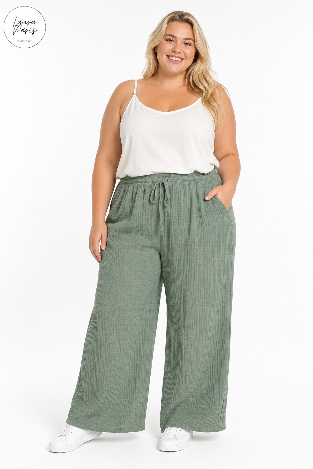 Großhändler LAURA PARIS (MKL) - Palazzo-Hose aus Baumwollgaze (Einheitsgröße)