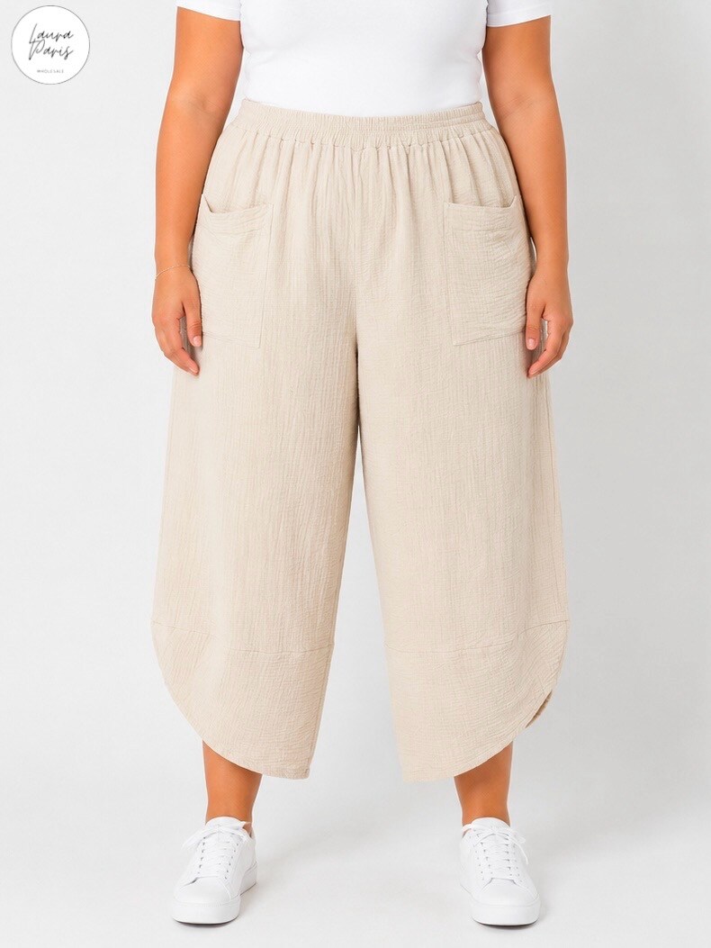 Großhändler LAURA PARIS (MKL) - Japanische Caprihose aus Baumwollgaze (Einheitsgröße)