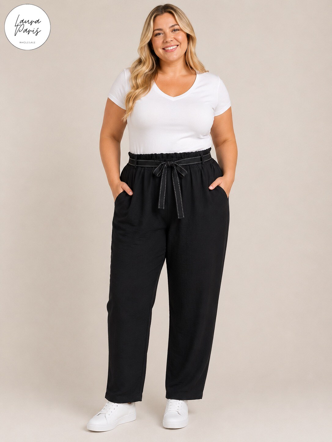 Wholesaler LAURA PARIS (MKL) - Viscose crepe paperbag style trousers (One Size)