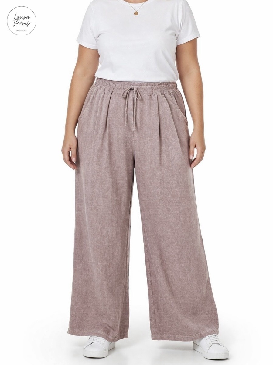Grossiste LAURA PARIS (MKL) - Pantalon palazzo léger en coton/lin (TU)