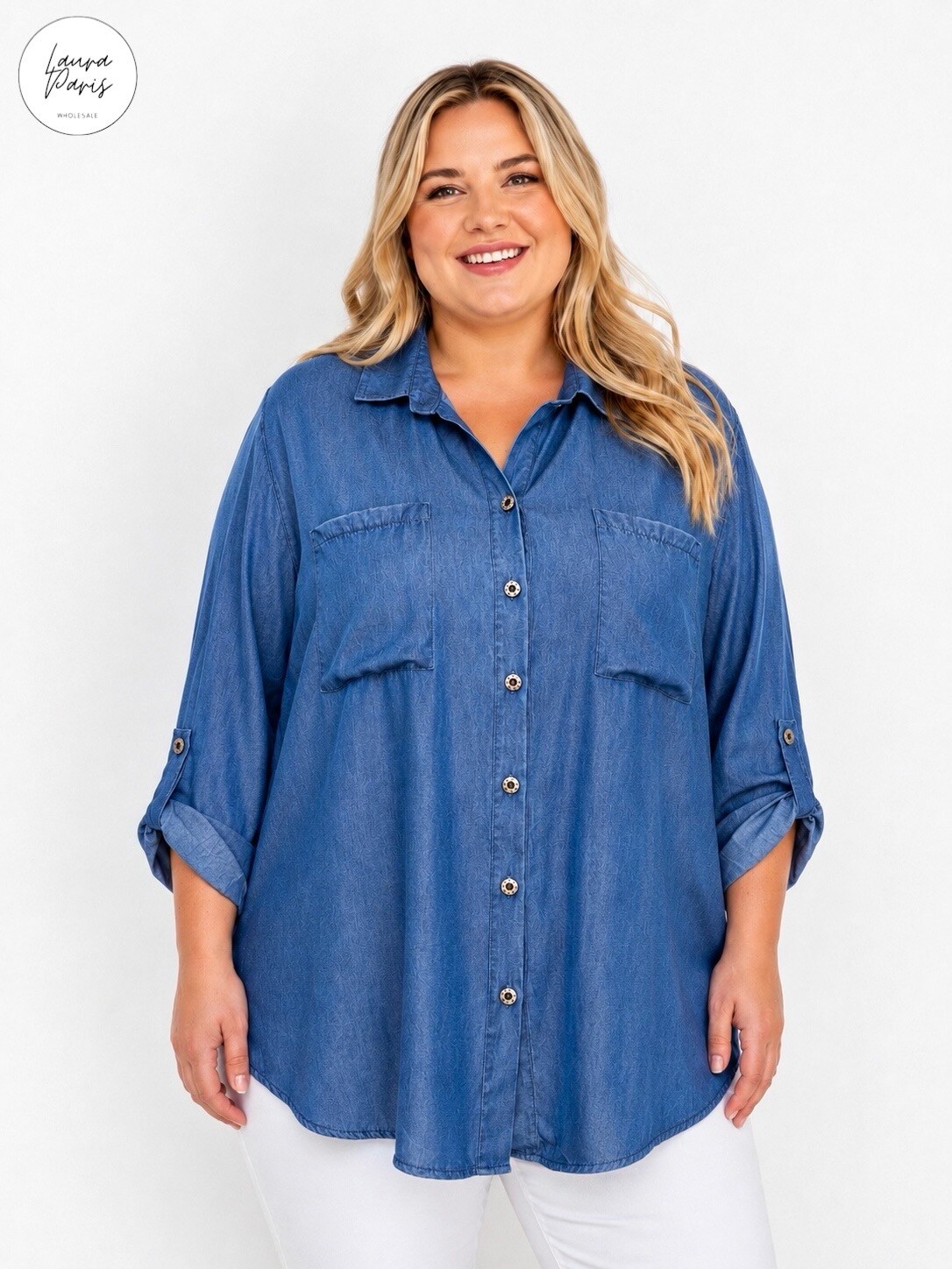 Wholesaler LAURA PARIS (MKL) - Flowy summer denim-effect shirt (One Size)