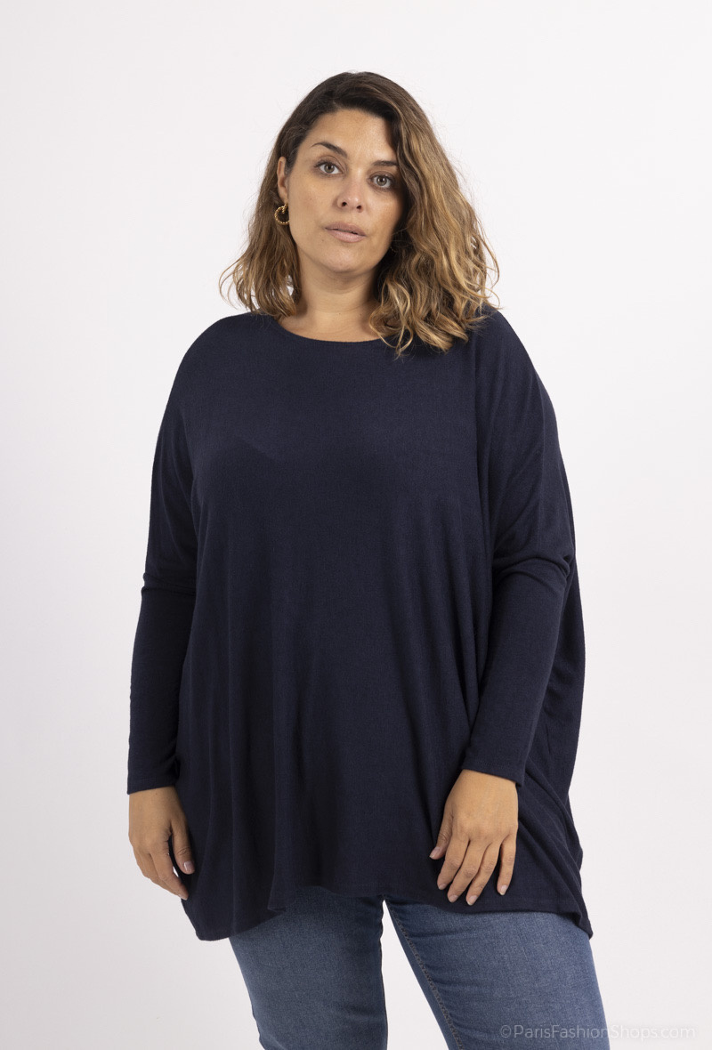 Großhändler LAURA PARIS (MKL) - Übergroße Tunika/Pullover mit Rundhalsausschnitt aus weichem Stretch-Strick