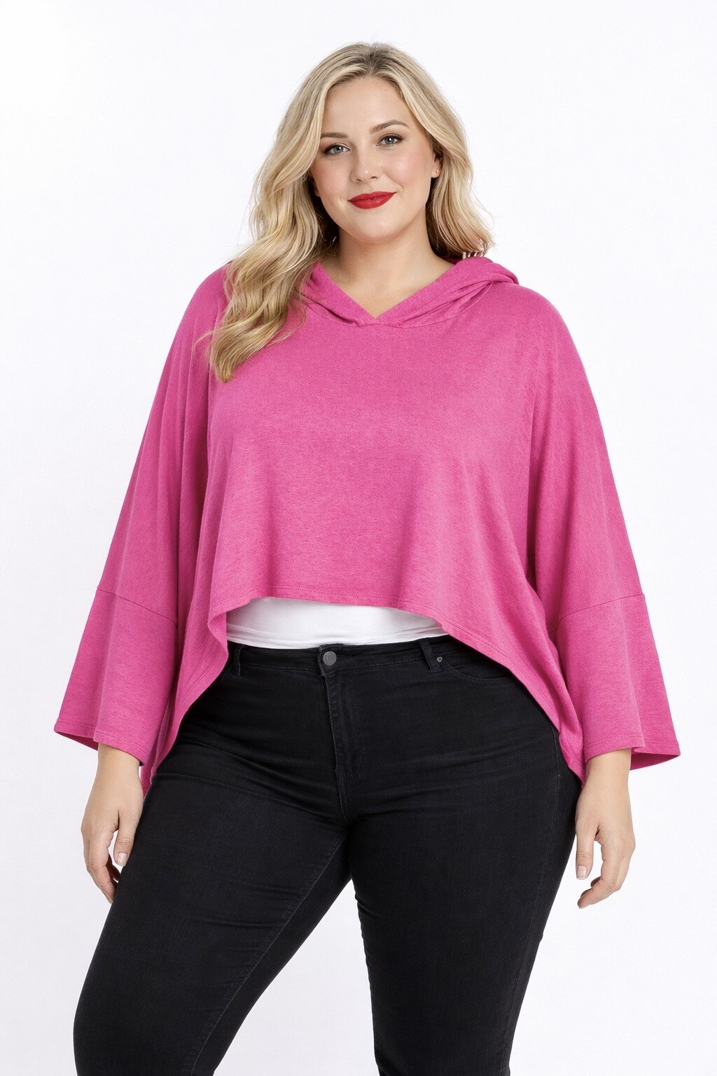 Grossista LAURA PARIS (MKL) - Tunica/Maglione corto oversize in maglia morbida con cappuccio
