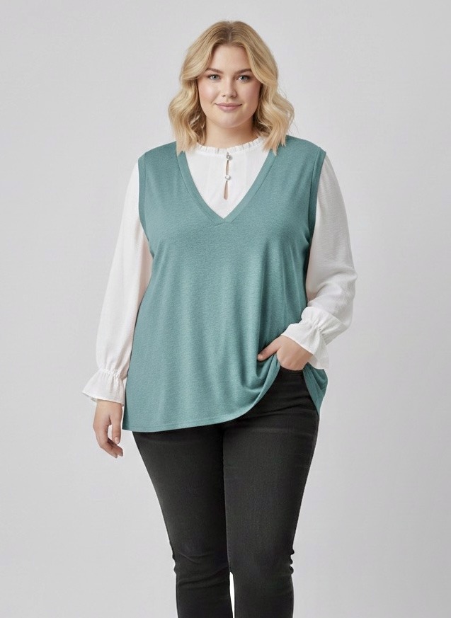 Grossista LAURA PARIS (MKL) - Maglione smanicato con scollo a V profondo in maglia ultra morbida