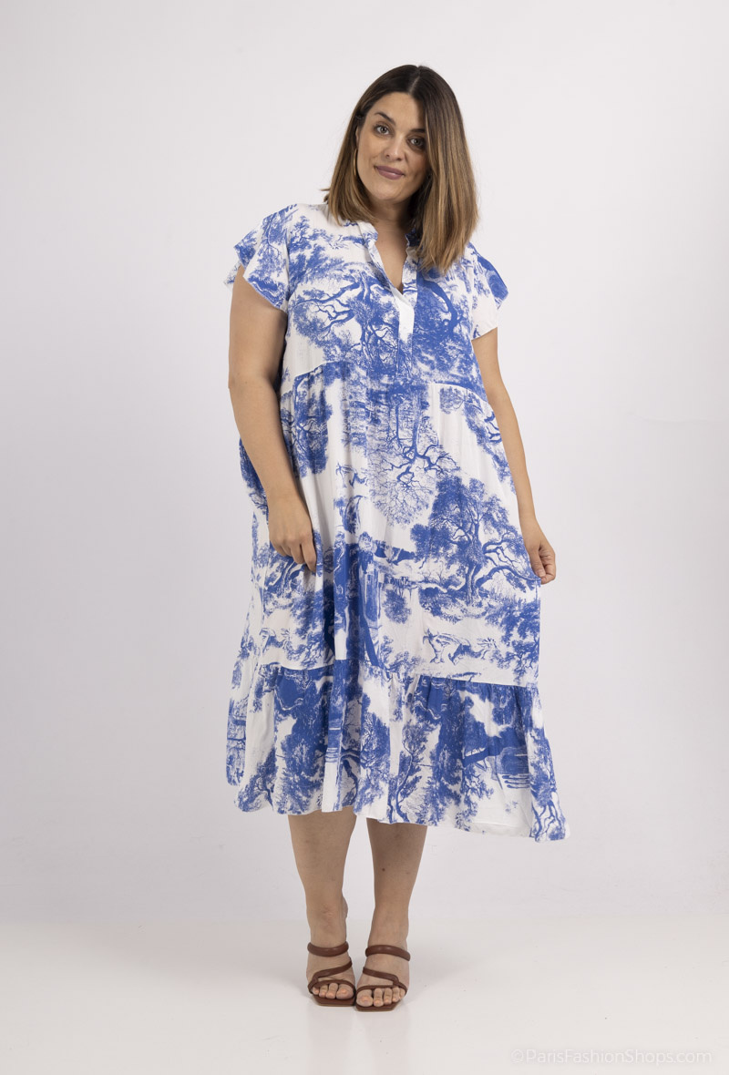 Mayorista LAURA PARIS (MKL) - Vestido midi estampado fluido con volantes