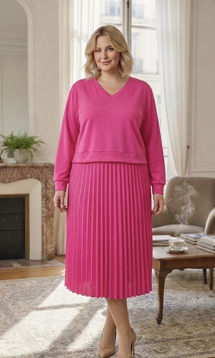 Grossiste LAURA PARIS (MKL) - Robe midi col V à effet de superposition en crepe scuba