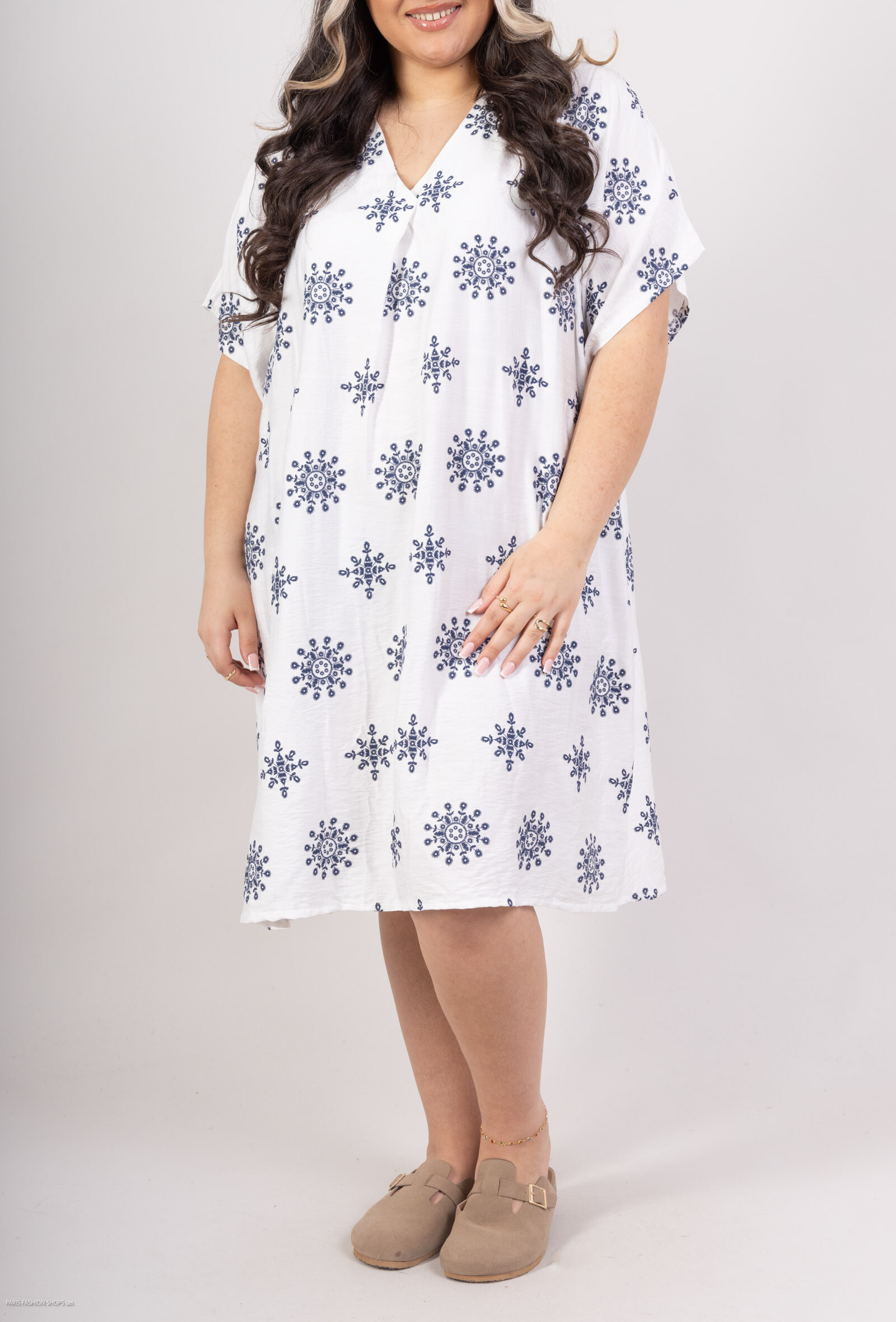 Mayorista LAURA PARIS (MKL) - Vestido de fluido V -Enco con estampado Flocon