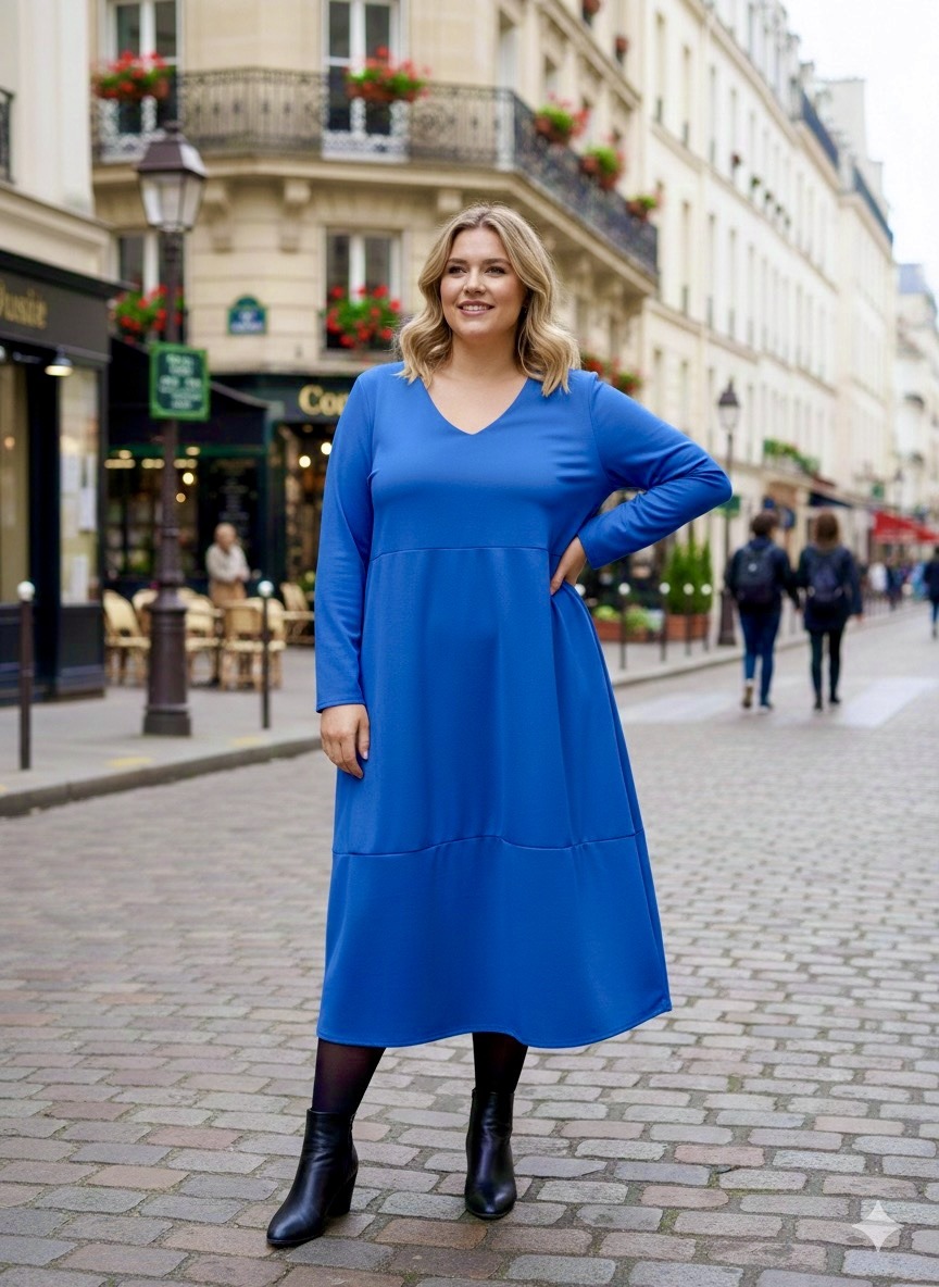 Grossiste LAURA PARIS (MKL) - Robe col V en crepe de viscose épaisse