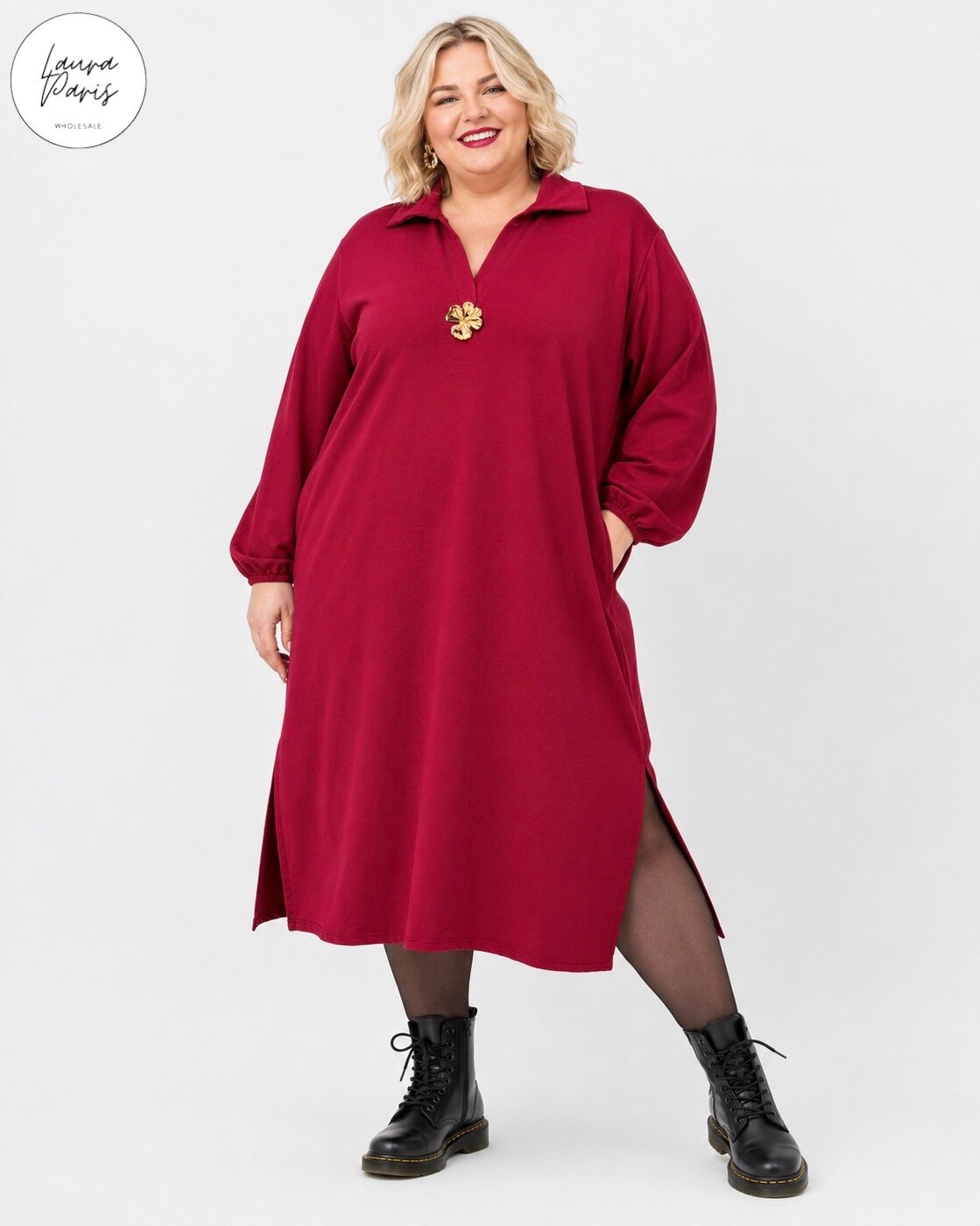 Wholesaler LAURA PARIS (MKL) - Sweatshirt dress with brooch (One Size)