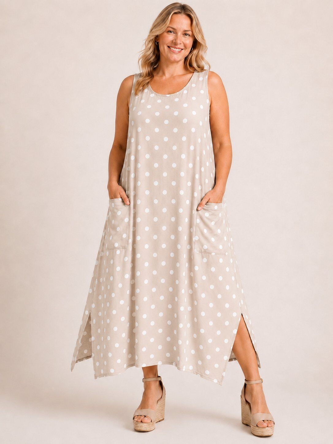 Wholesaler LAURA PARIS (MKL) - Long polka dot dress with side cutouts (One Size)