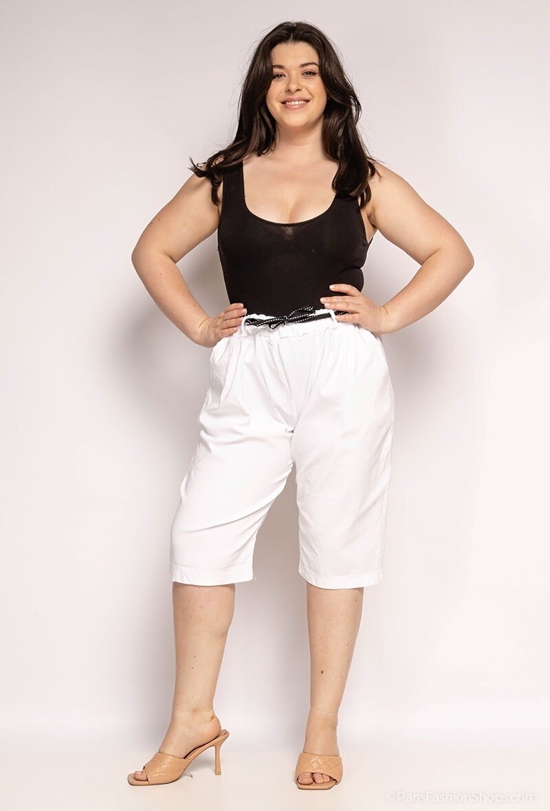 Grossiste LAURA PARIS (MKL) - Bermuda en coton stretch avec petite ceinture