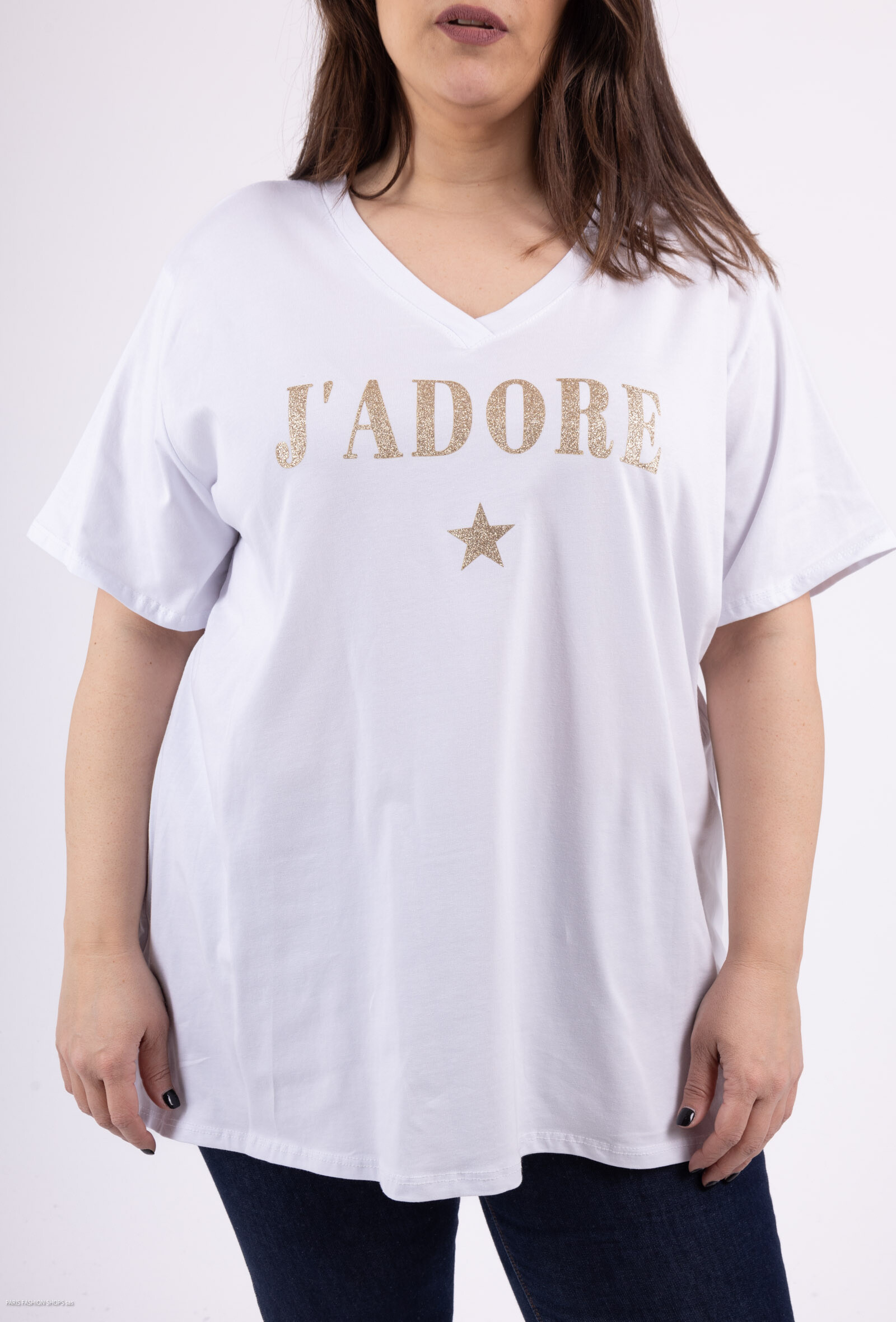 Grossiste LAURA PARIS (MKL) - Tee-shirt blanc avec imprimé pailleté