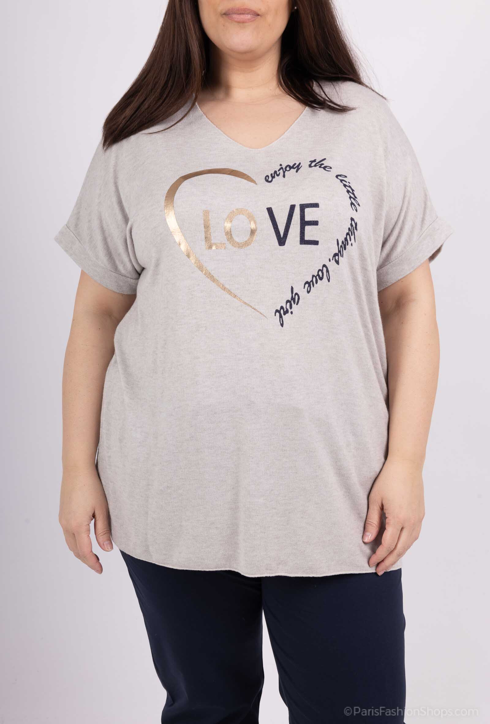 Grossista LAURA PARIS (MKL) - Tunica / maglione a maniche corte con stampa "Love"