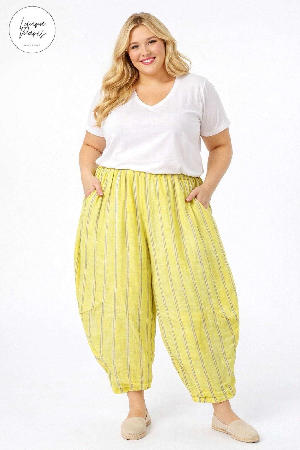 Grossiste LAURA PARIS (MKL) - Pantalon coton léger rayures coupe ballon (TU)