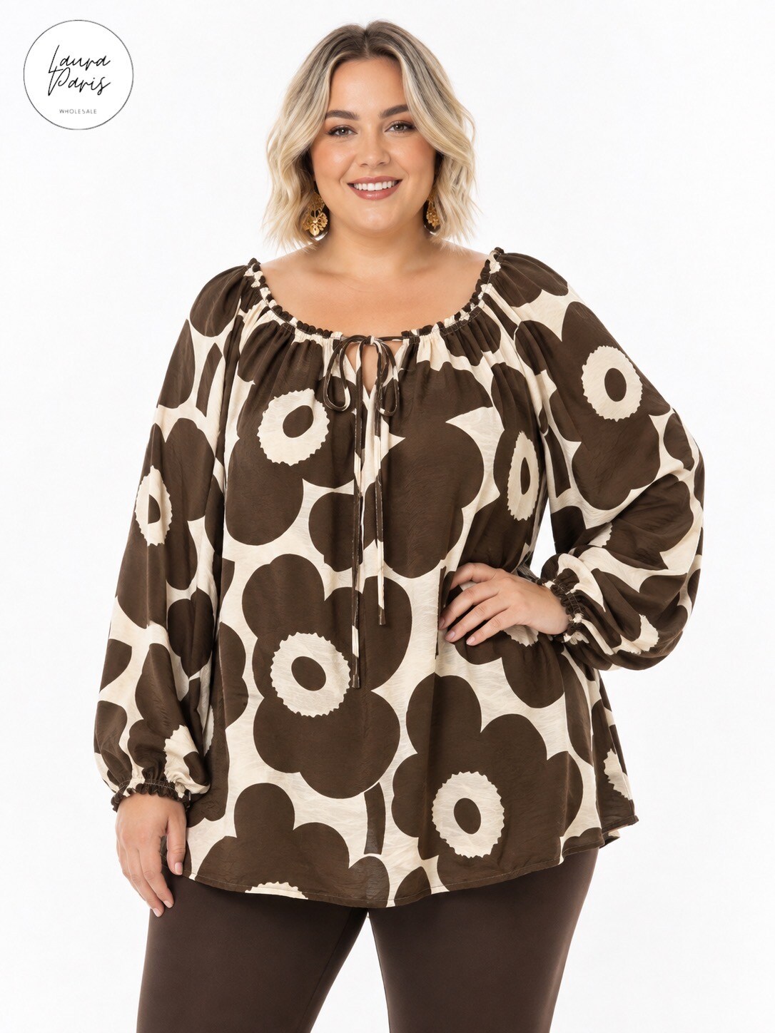 Grossiste LAURA PARIS (MKL) - Blouse imprimée en crepe de viscose col bardot (TU)