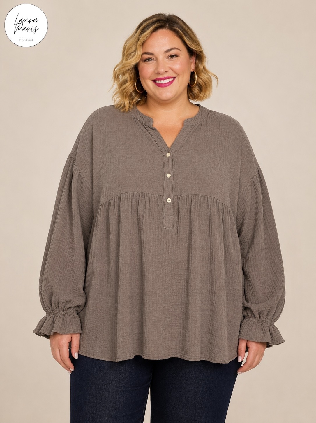 Wholesaler LAURA PARIS (MKL) - Bohemian cotton gauze blouse (One Size)