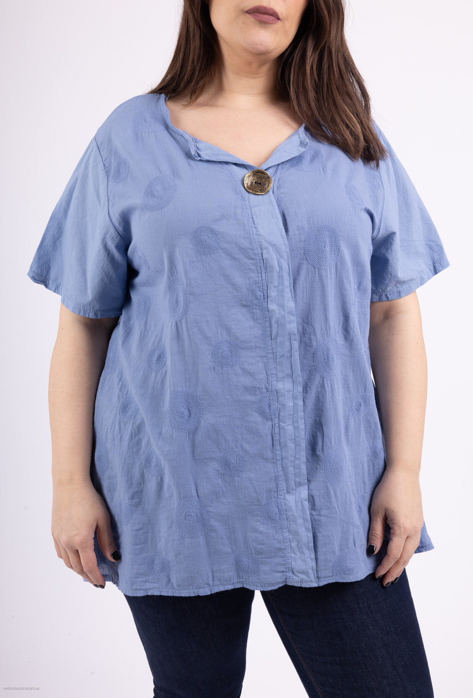Wholesaler LAURA PARIS (MKL) - Light cotton blouse with circles embroideries