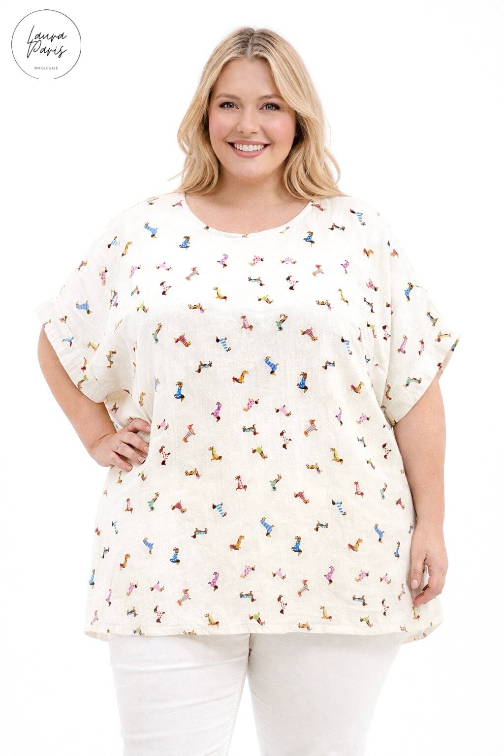 Grossiste LAURA PARIS (MKL) - Top imprimé teckels en crepe de viscose (TU)