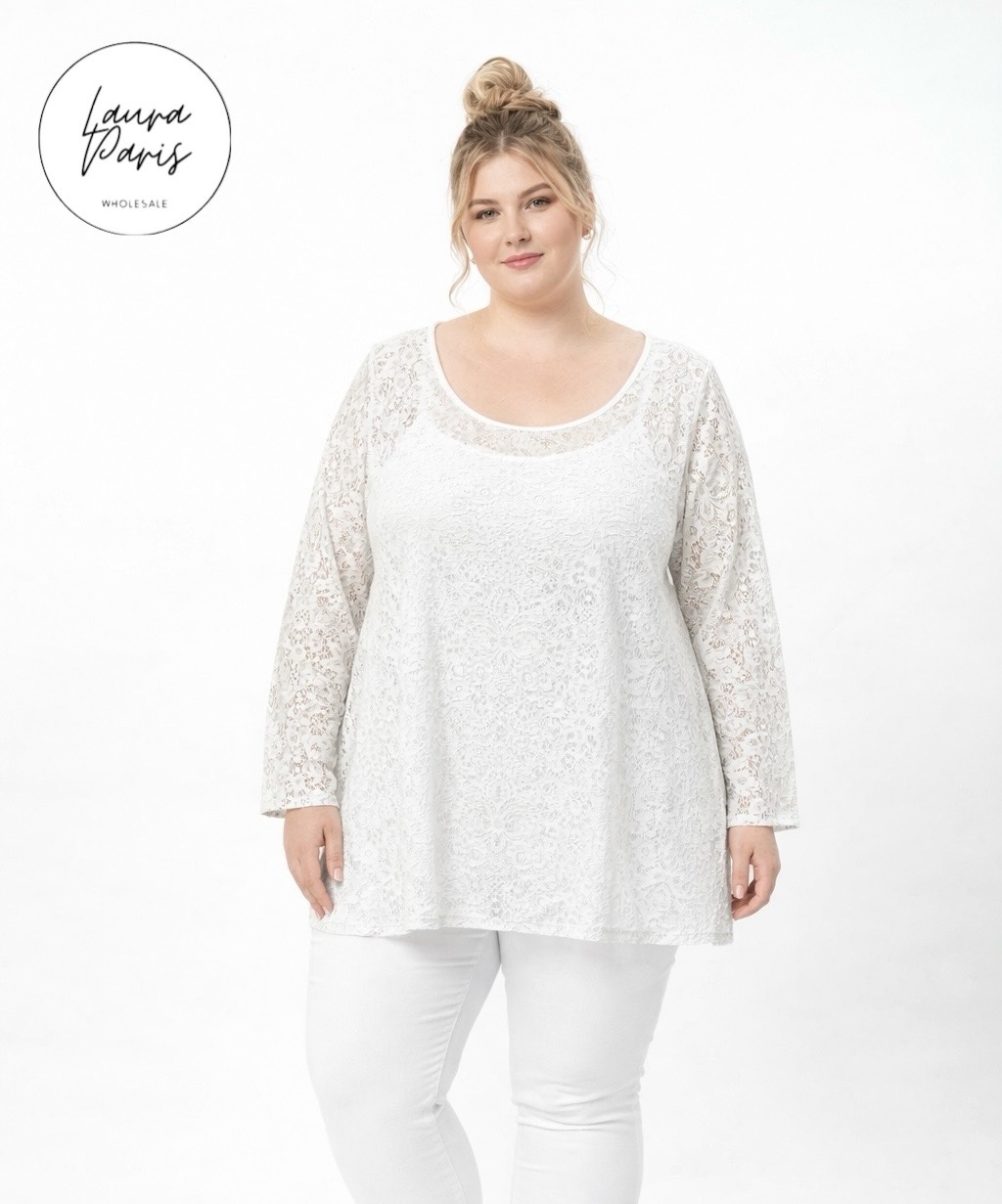 Wholesaler LAURA PARIS (MKL) - Round neck tunic entirely in lace (One Size)