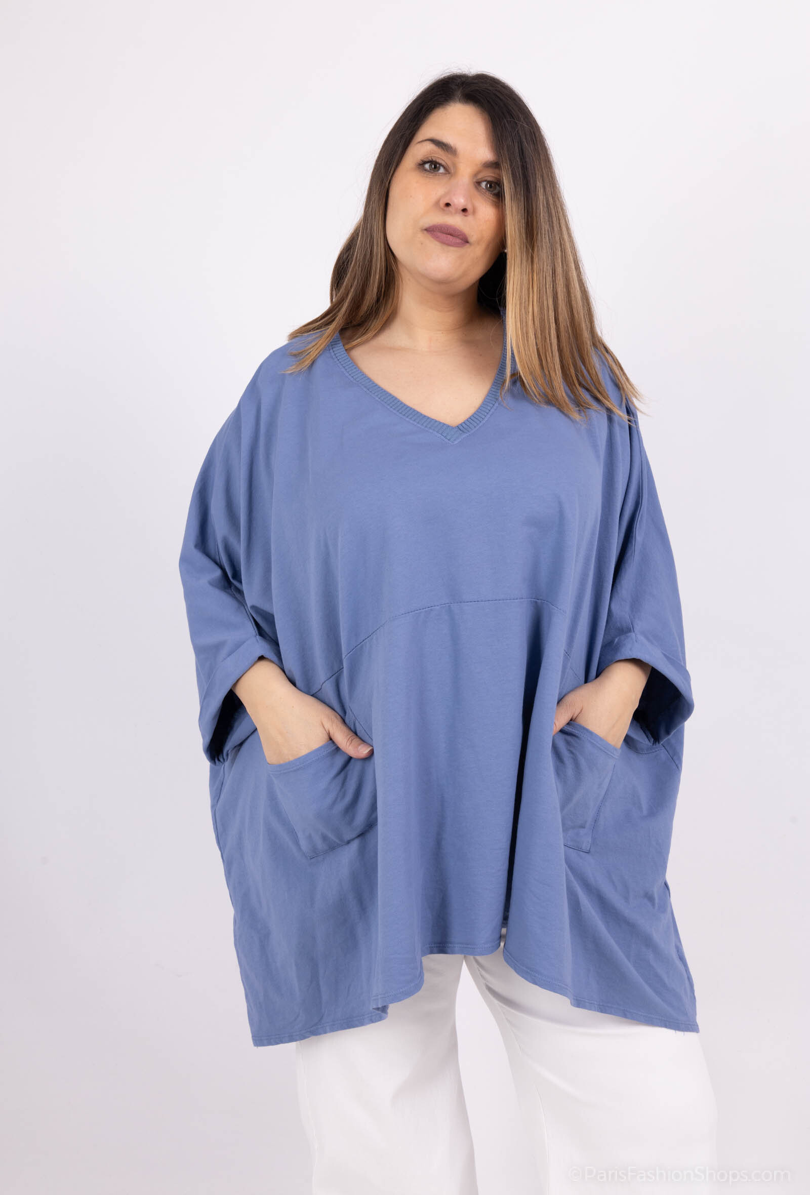 Wholesaler LAURA PARIS (MKL) - Cotton oversized tunic with 2 front pockets