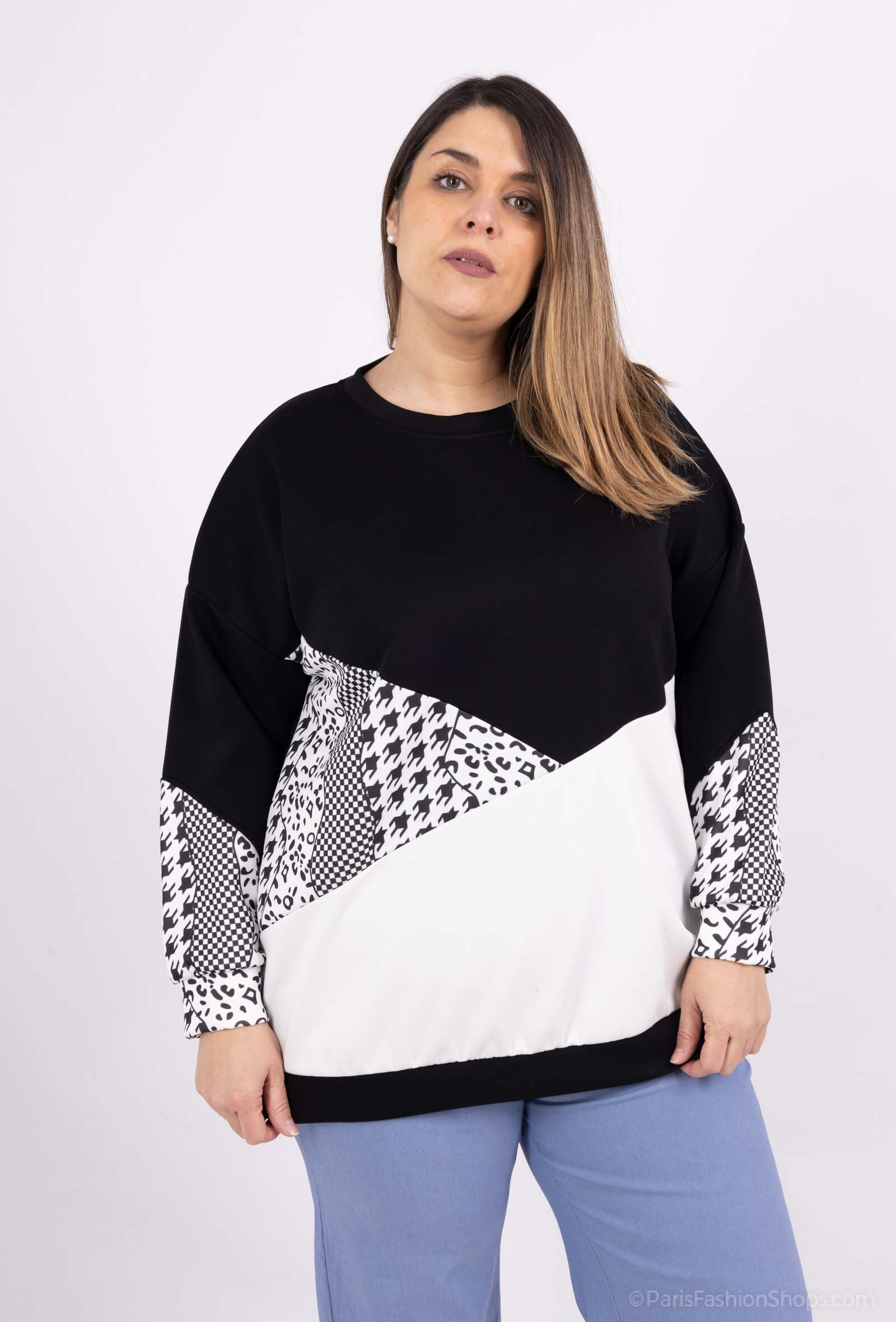 Wholesaler LAURA PARIS (MKL) - Round neck bicolor/ leopard print sweatshirt