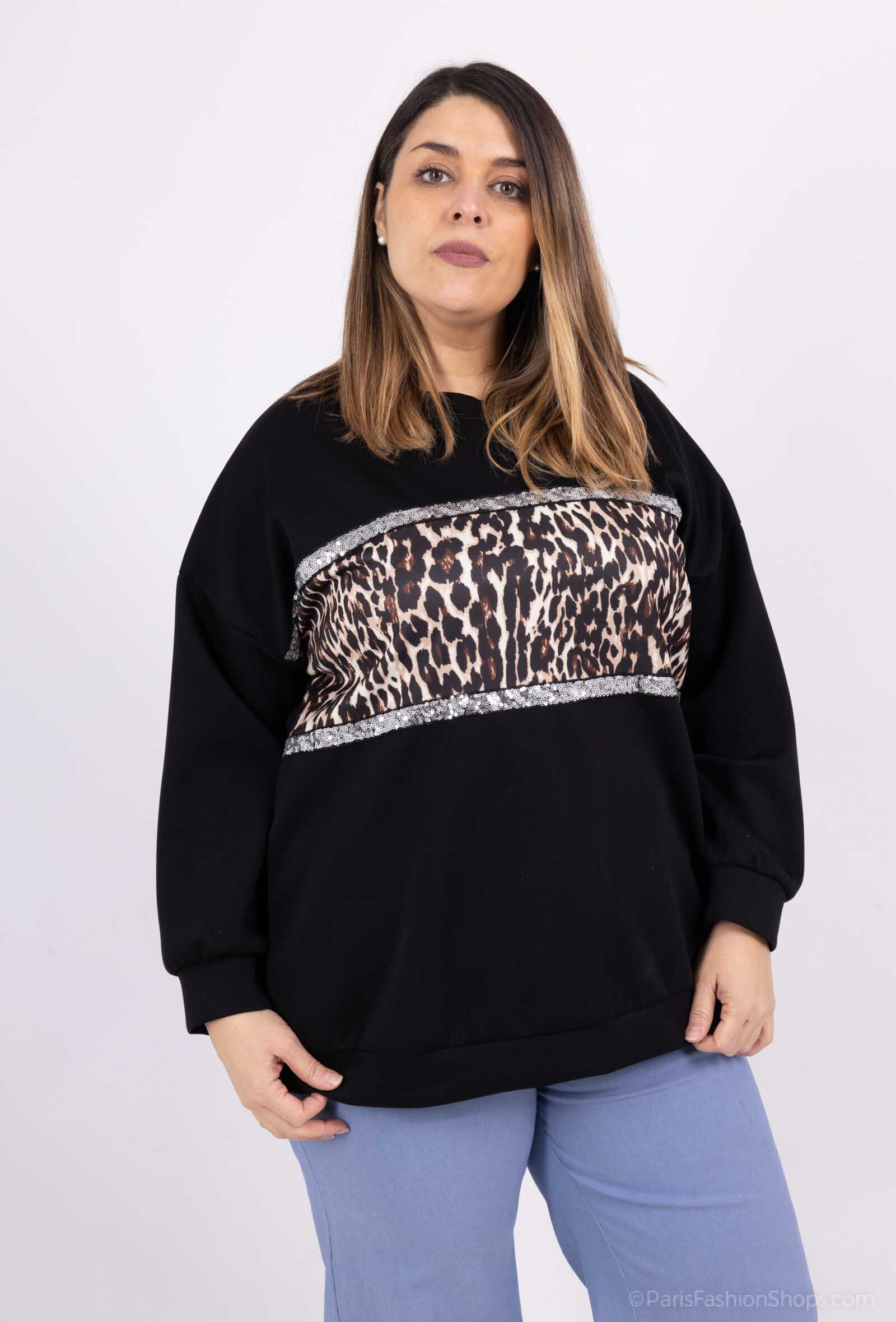 Wholesaler LAURA PARIS (MKL) - Round neck bicolor/ leopard print sweatshirt