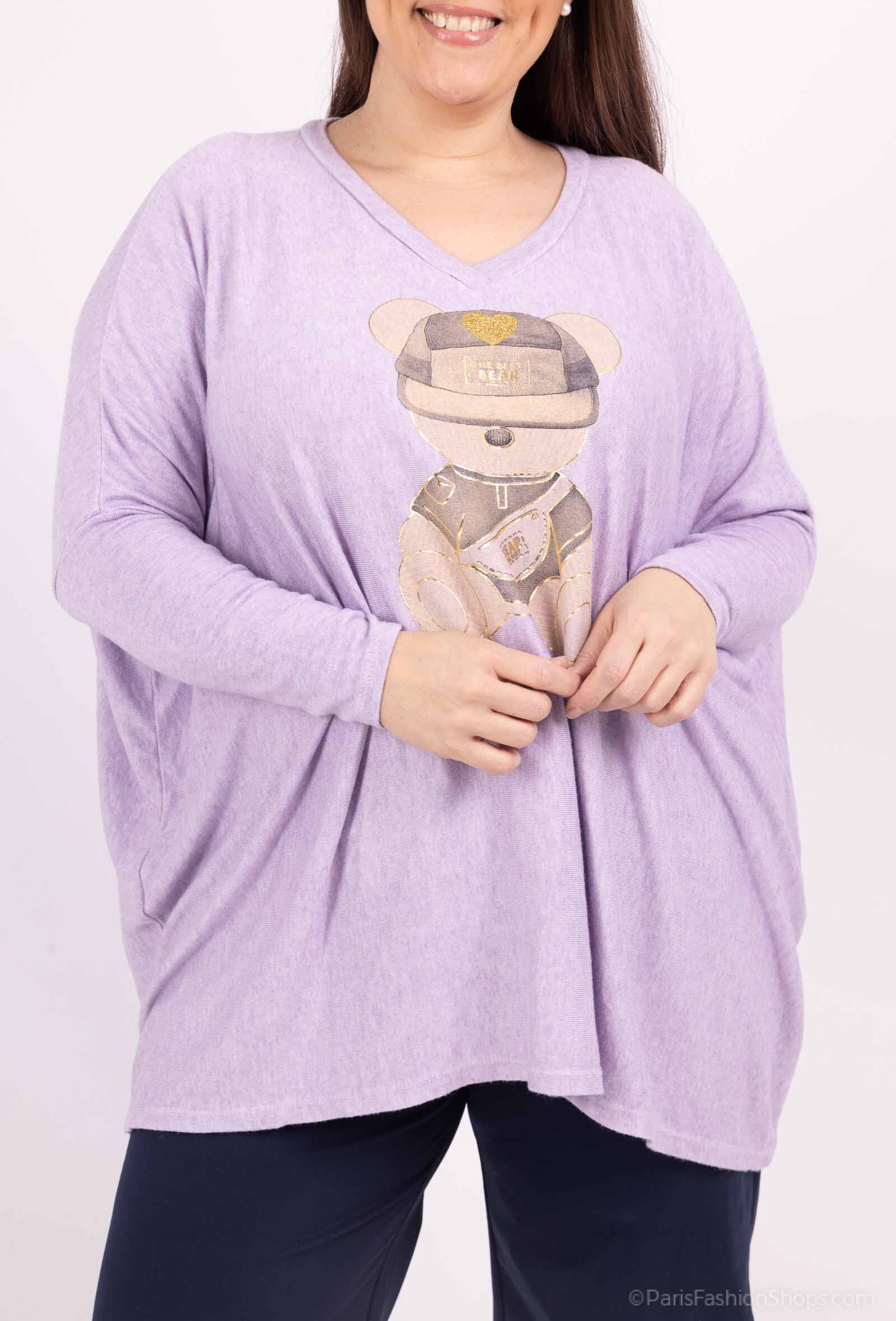 Grossista LAURA PARIS (MKL) - Tunica/maglione in maglia dolce con stampa orso dorato