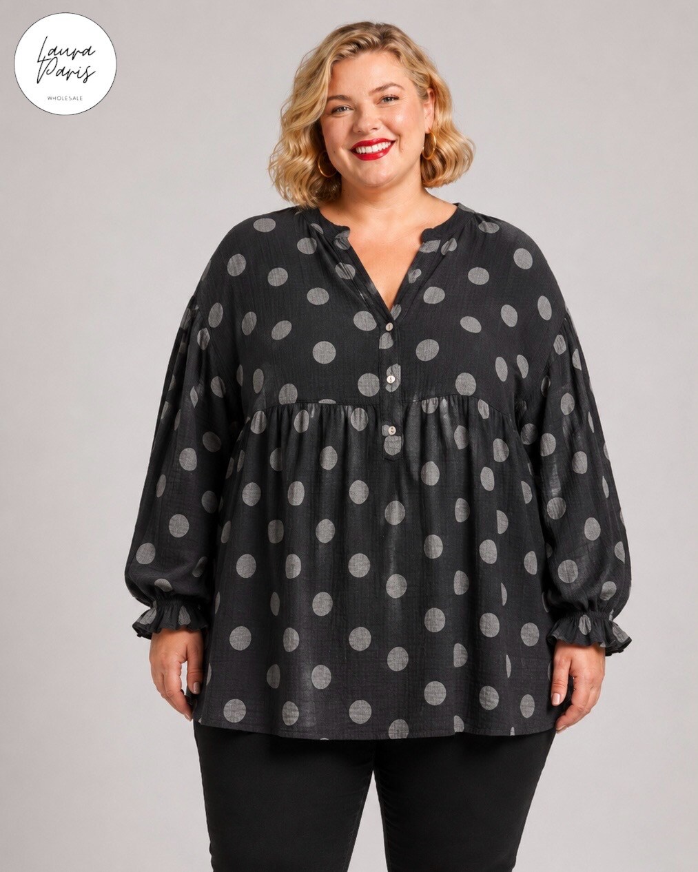 Wholesaler LAURA PARIS (MKL) - Polka dot cotton gauze blouse (One Size)