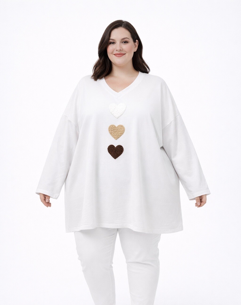 Grossiste LAURA PARIS (MKL) - Tunique sweat col V avec 3 cœurs