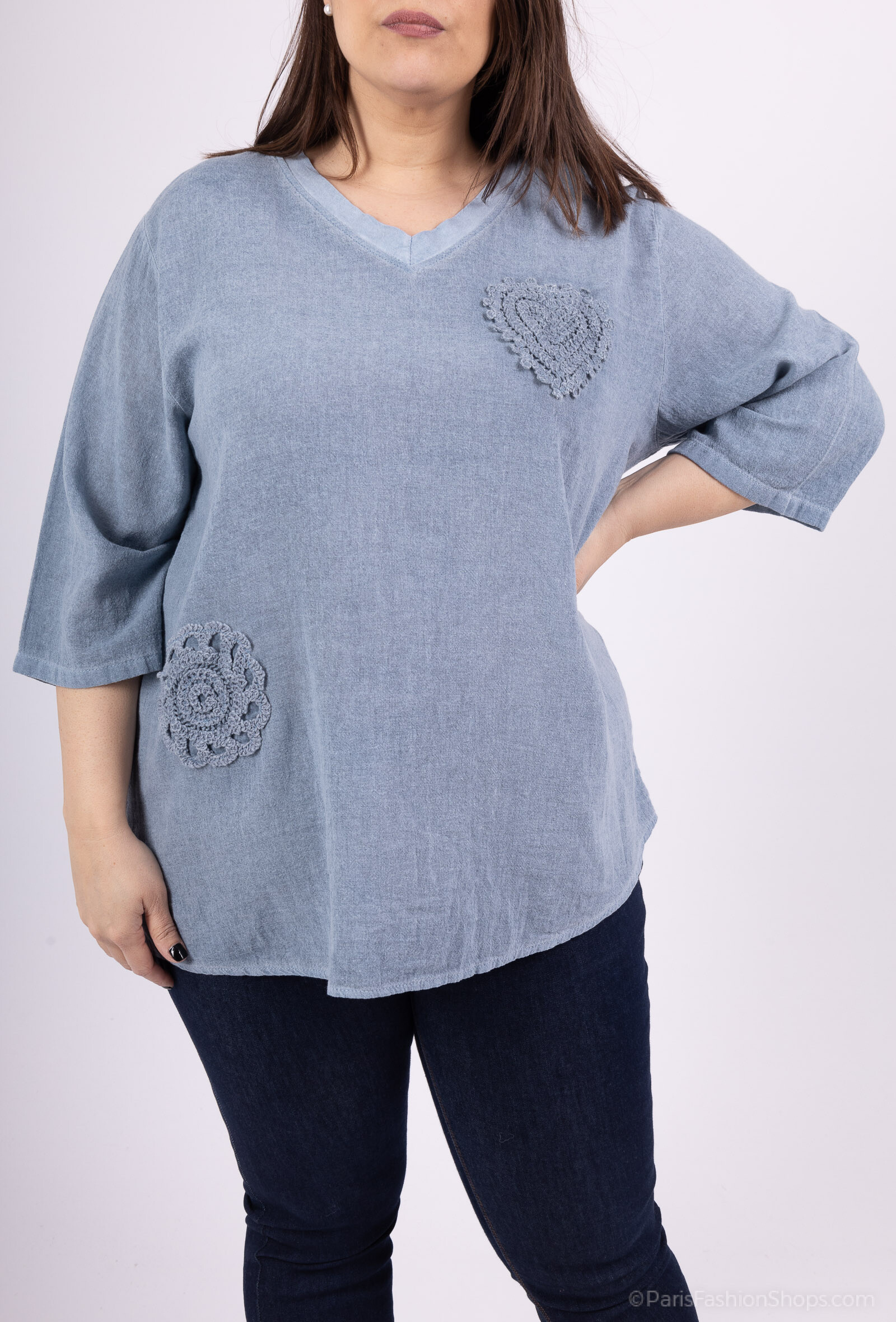 Wholesaler LAURA PARIS (MKL) - Light cotton/linen tunic with crochet embroidery