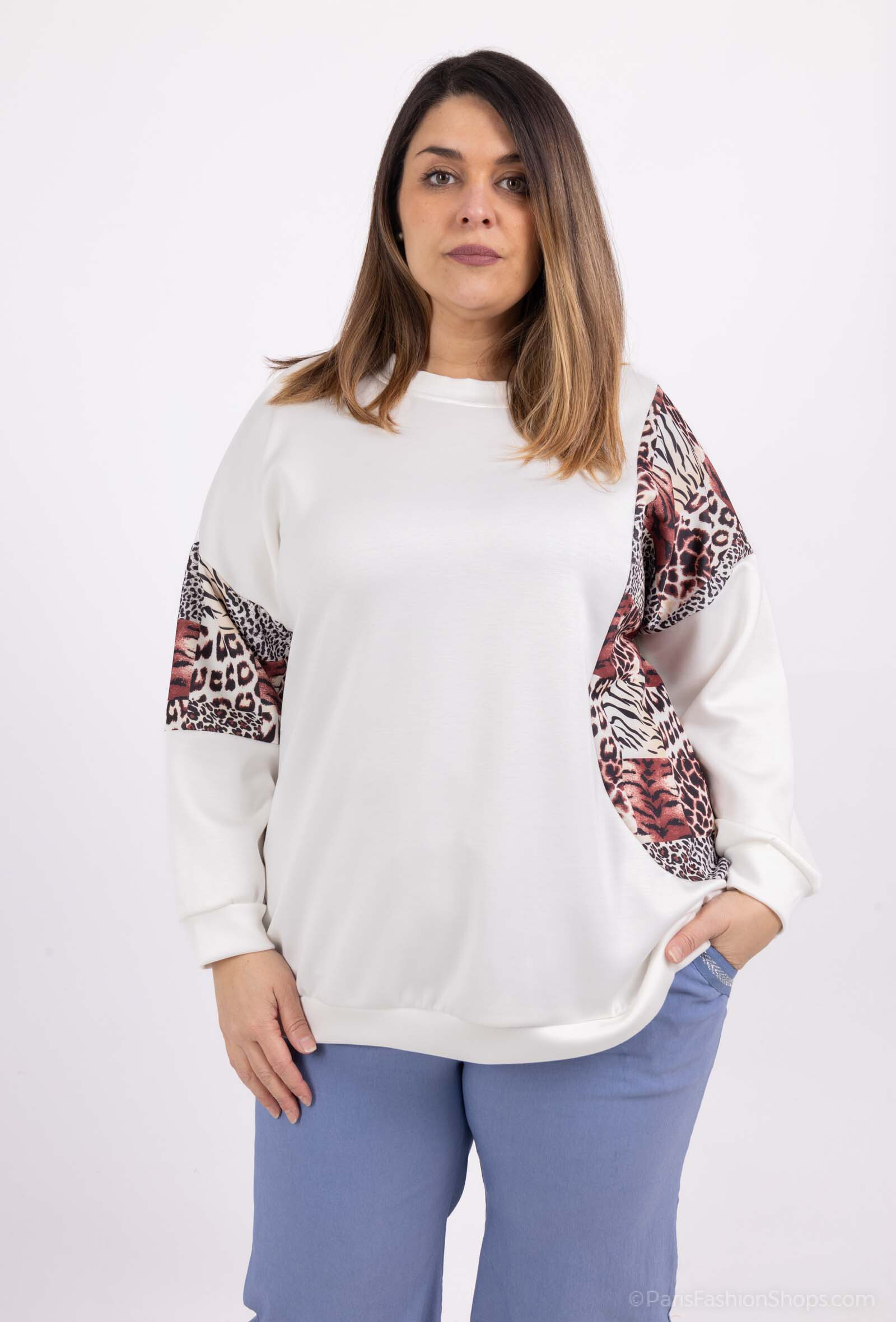 Wholesaler LAURA PARIS (MKL) - Round neck bicolor/ leopard print sweatshirt