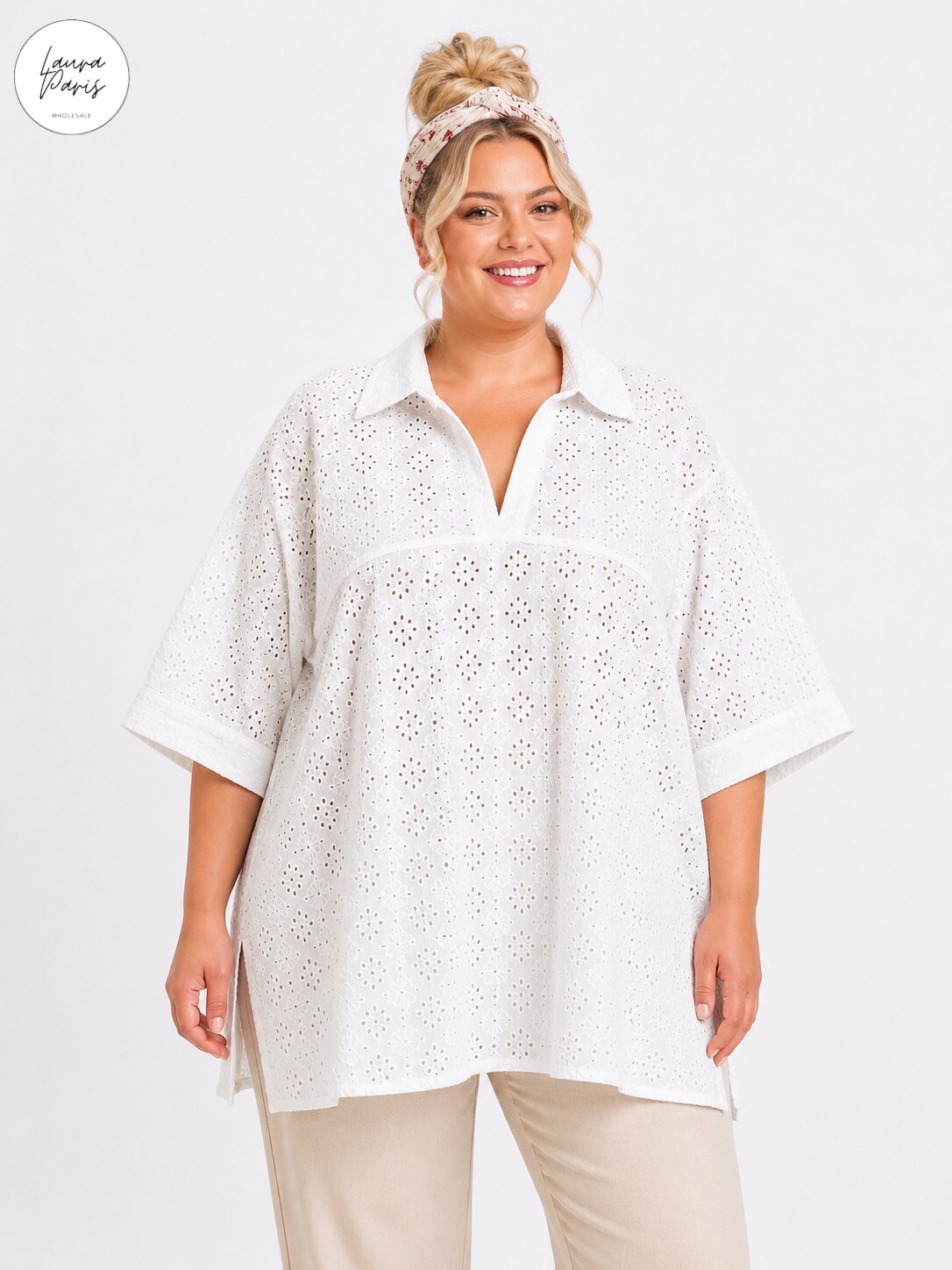 Grossista LAURA PARIS (MKL) - Blusa bohemien in cotone ricamato (Taglia Unica)