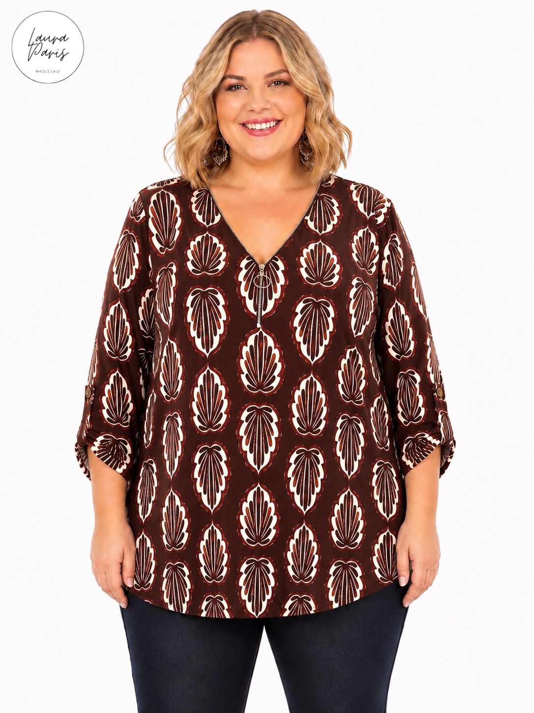 Wholesaler LAURA PARIS (MKL) - Printed zip-neck tunic (One Size)