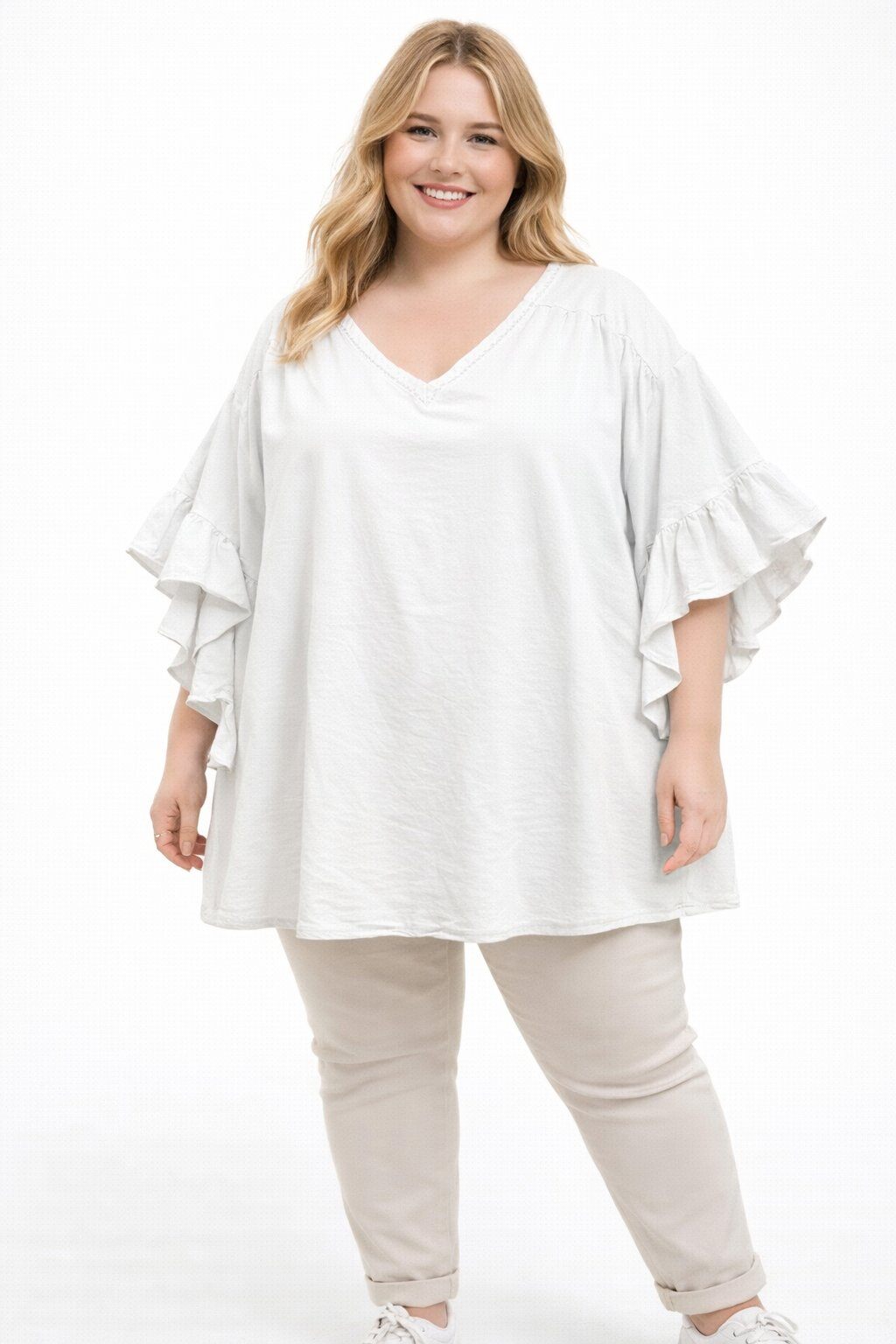 Grossista LAURA PARIS (MKL) - Blusa leggera in cotone con volant (Taglia Unica)