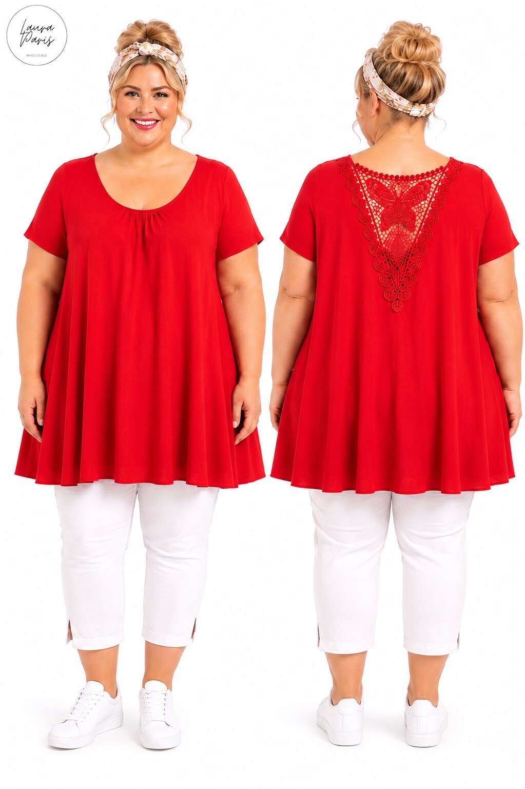 Wholesaler LAURA PARIS (MKL) - Short-sleeve blouse with butterfly back (One Size)