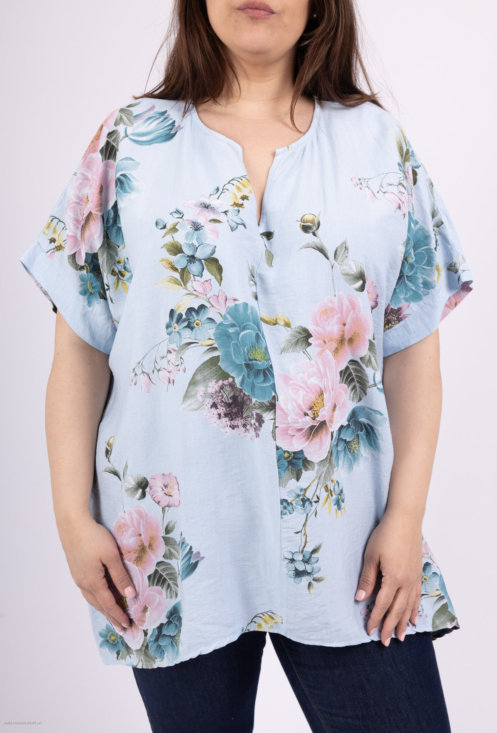 Wholesaler LAURA PARIS (MKL) - Printed flower blouse in mixed viscose crepe