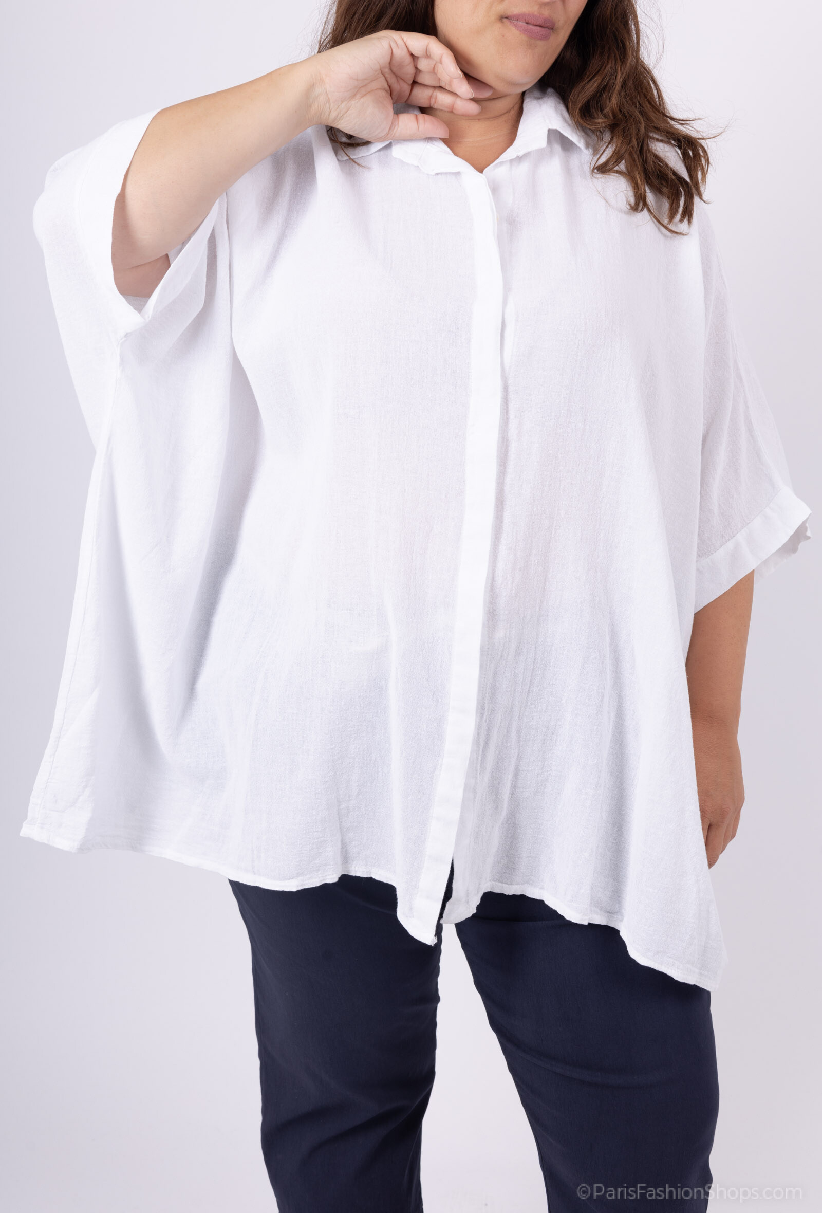Mayorista LAURA PARIS (MKL) - Mangas cortas de túnica /blusa de gran tamaño en una mezcla de algodón /lino