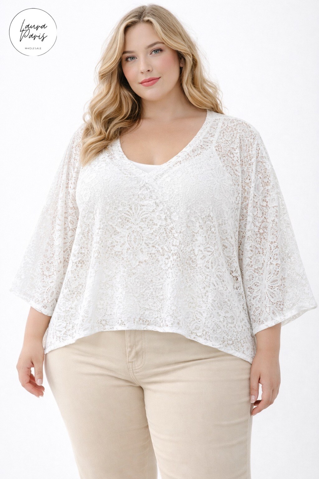 Grossista LAURA PARIS (MKL) - Top corto in pizzo macramé (Taglia Unica)