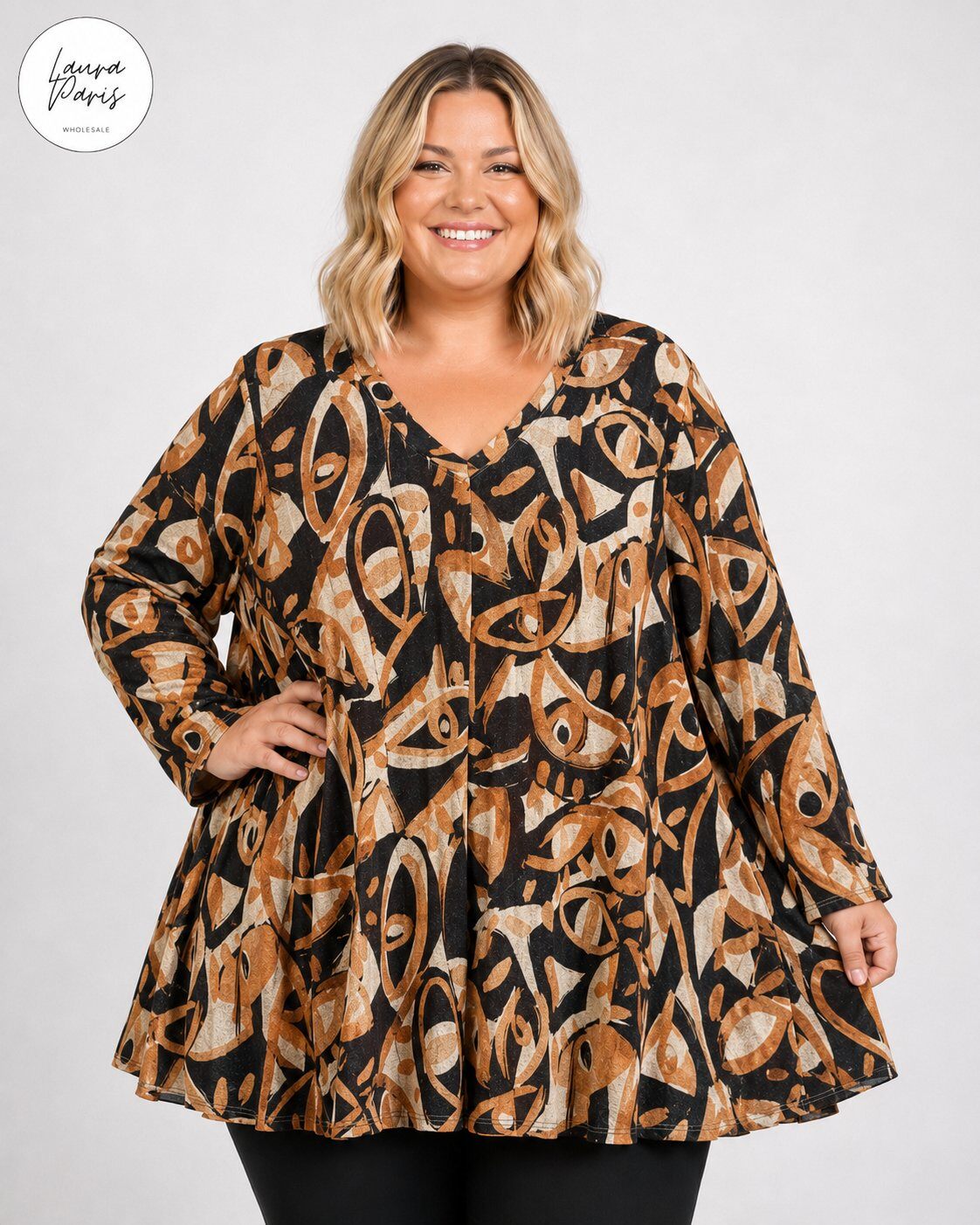 Wholesaler LAURA PARIS (MKL) - Long pleated printed lurex tunic (One Size)