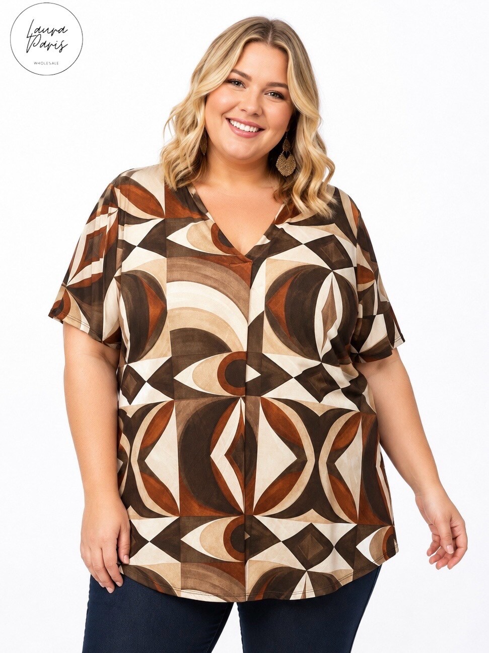 Wholesaler LAURA PARIS (MKL) - Short-sleeve tunic with geometric print (One Size)