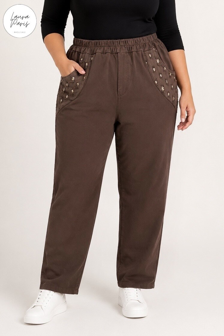 Wholesaler LAURA PARIS (MKL) - Cotton joggers with rhinestone pocket (One Size)