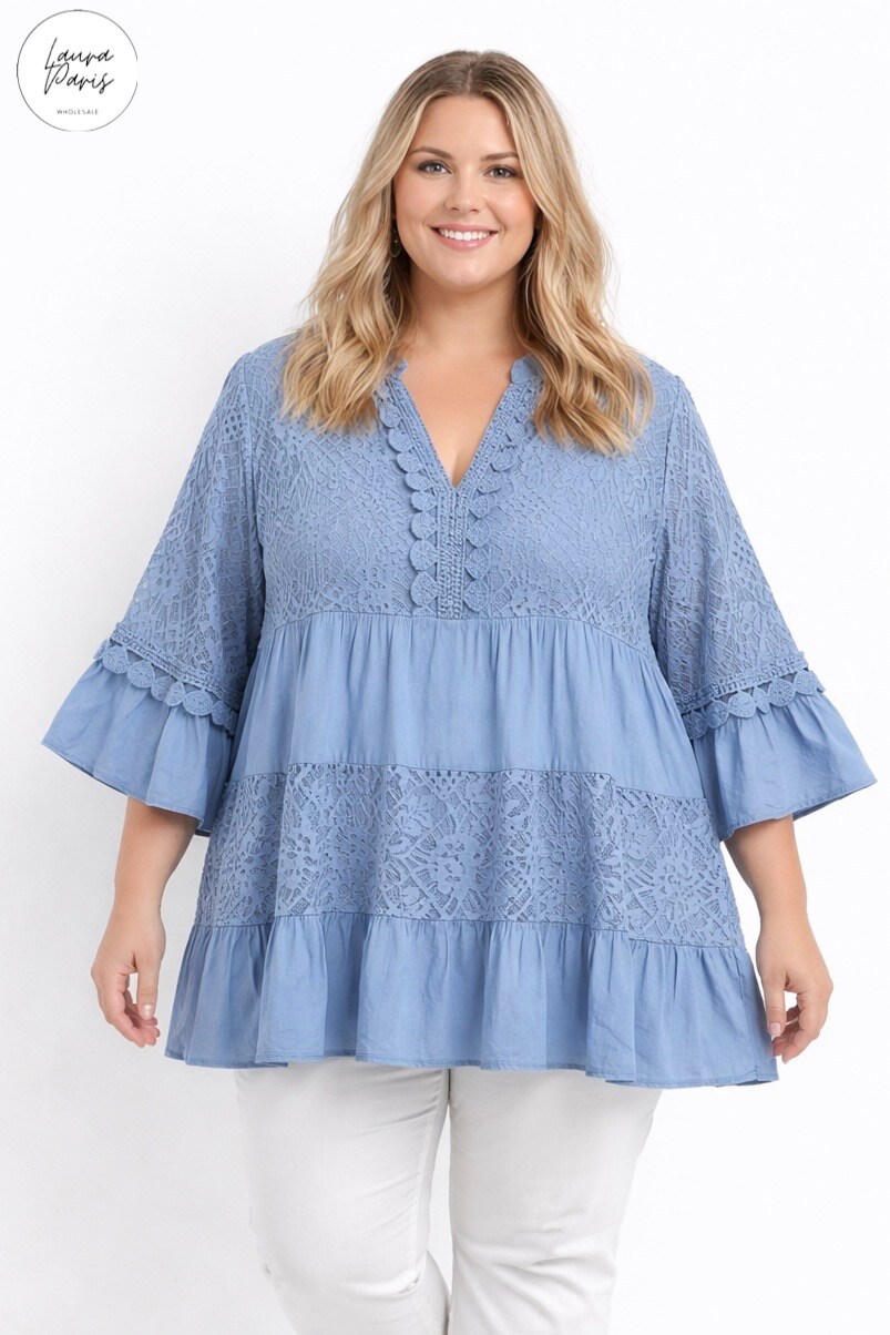 Grossista LAURA PARIS (MKL) - Blusa bohemien con pizzo (Taglia Unica)