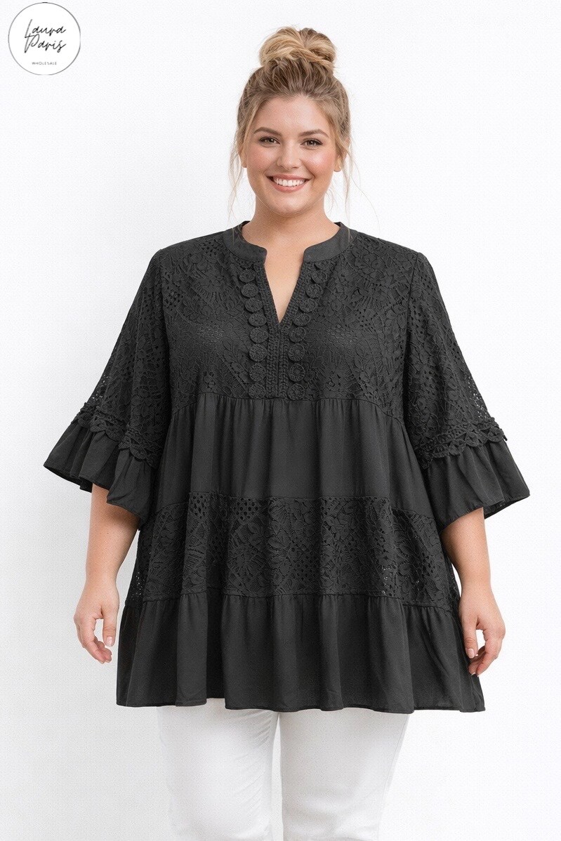 Wholesaler LAURA PARIS (MKL) - Bohemian blouse with lace (One Size)