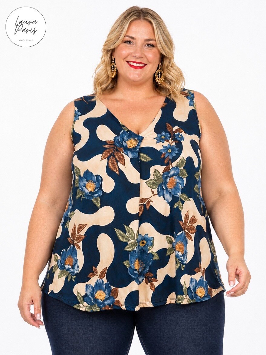 Wholesaler LAURA PARIS (MKL) - Floral Print Sleeveless Top (One Size)