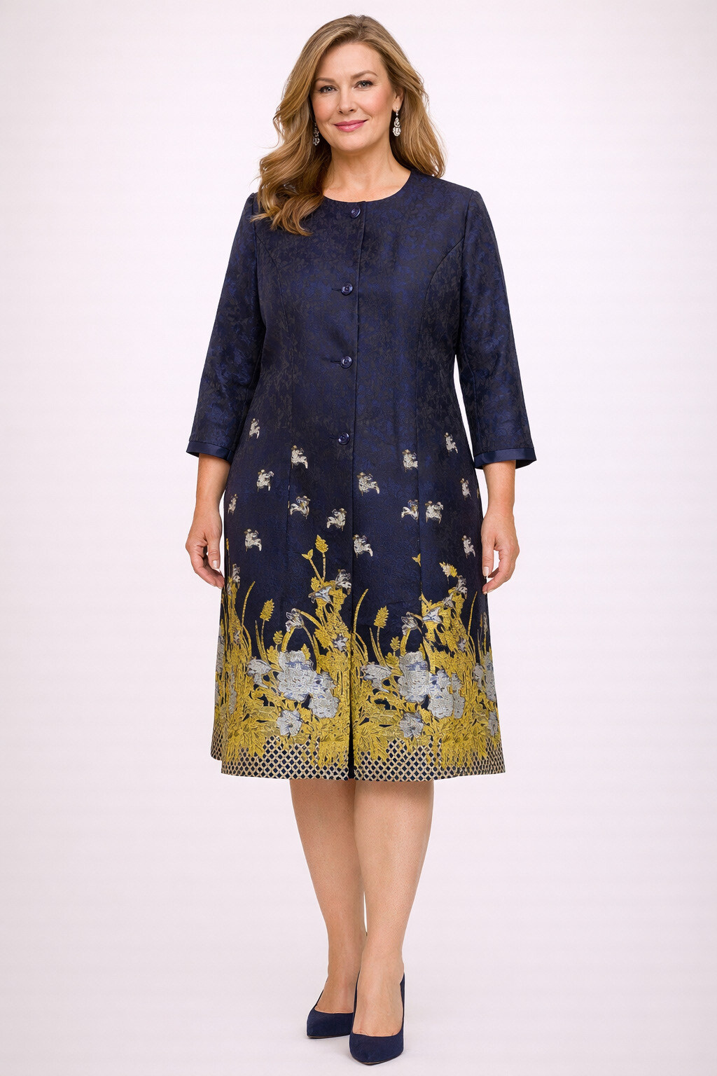Grossiste Lautinel - Ensemble veste longue jacquard avec robe assortis
